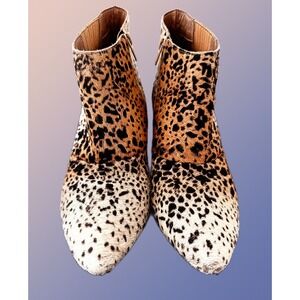 Matisse Teddy Leopard Print Calf Hair Ankle Boots Brown Tan Pointed Toe Size 7.5
